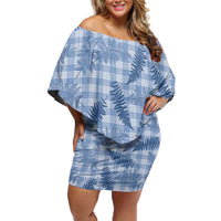 Blue Palaka Hawaii Palapalai Off Shoulder Short Dress Hawaiian Fern - Polynesian Pride