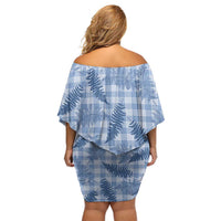 Blue Palaka Hawaii Palapalai Off Shoulder Short Dress Hawaiian Fern - Polynesian Pride