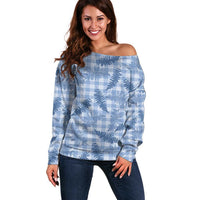 Blue Palaka Hawaii Palapalai Off Shoulder Sweater Hawaiian Fern LT14 Women Blue - Polynesian Pride