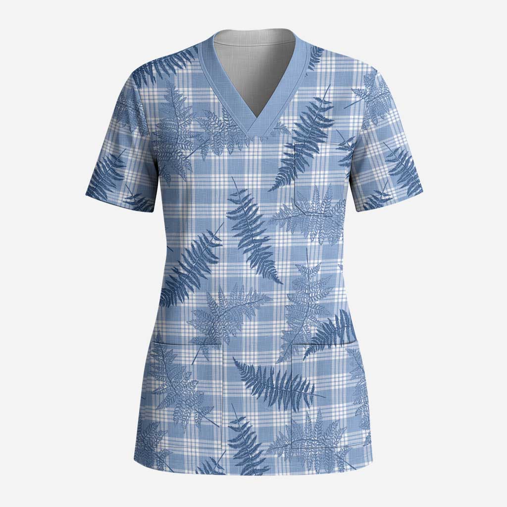 Blue Palaka Hawaii Palapalai Scrub Top Hawaiian Fern LT14 Adult Blue - Polynesian Pride