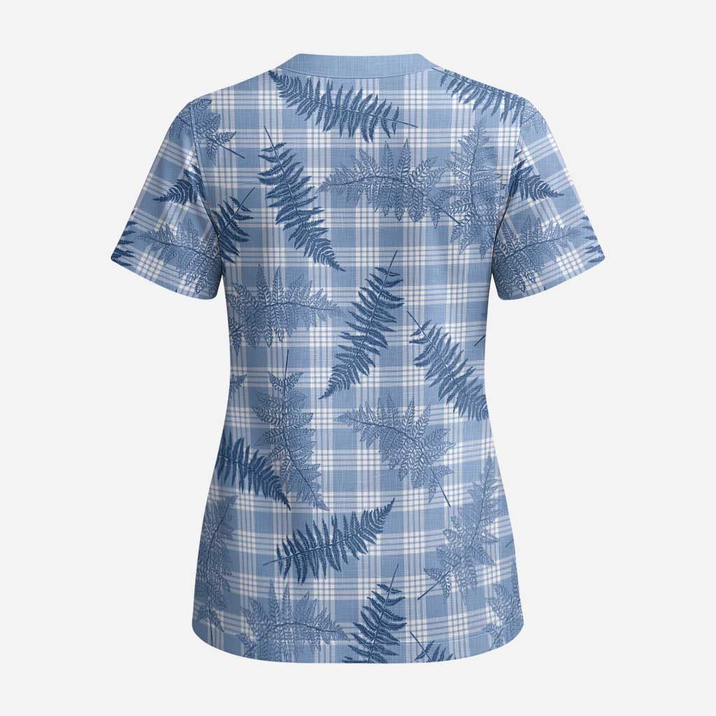 Blue Palaka Hawaii Palapalai Scrub Top Hawaiian Fern - Polynesian Pride