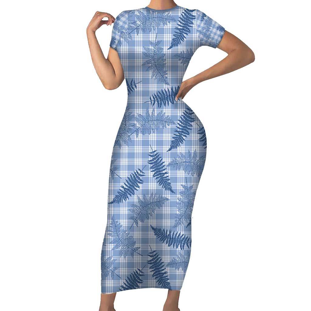 Blue Palaka Hawaii Palapalai Short Sleeve Bodycon Dress Hawaiian Fern - Polynesian Pride