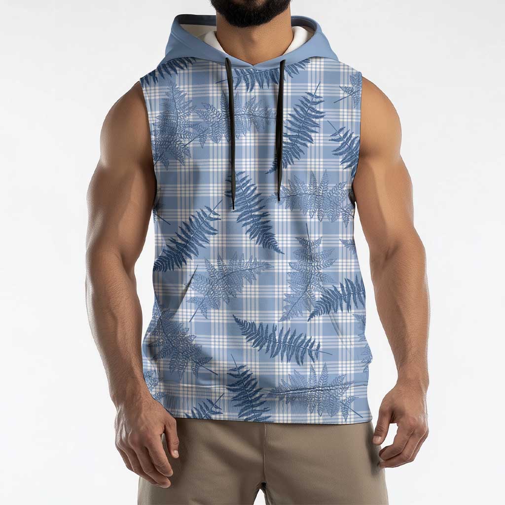 Blue Palaka Hawaii Palapalai Sleeveless Hoodie Hawaiian Fern - Polynesian Pride