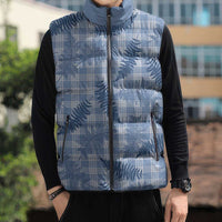Blue Palaka Hawaii Palapalai Sleeveless Puffer Jacket Hawaiian Fern - Polynesian Pride