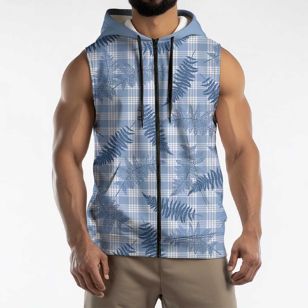 Blue Palaka Hawaii Palapalai Sleeveless Zip Hoodie Hawaiian Fern - Polynesian Pride