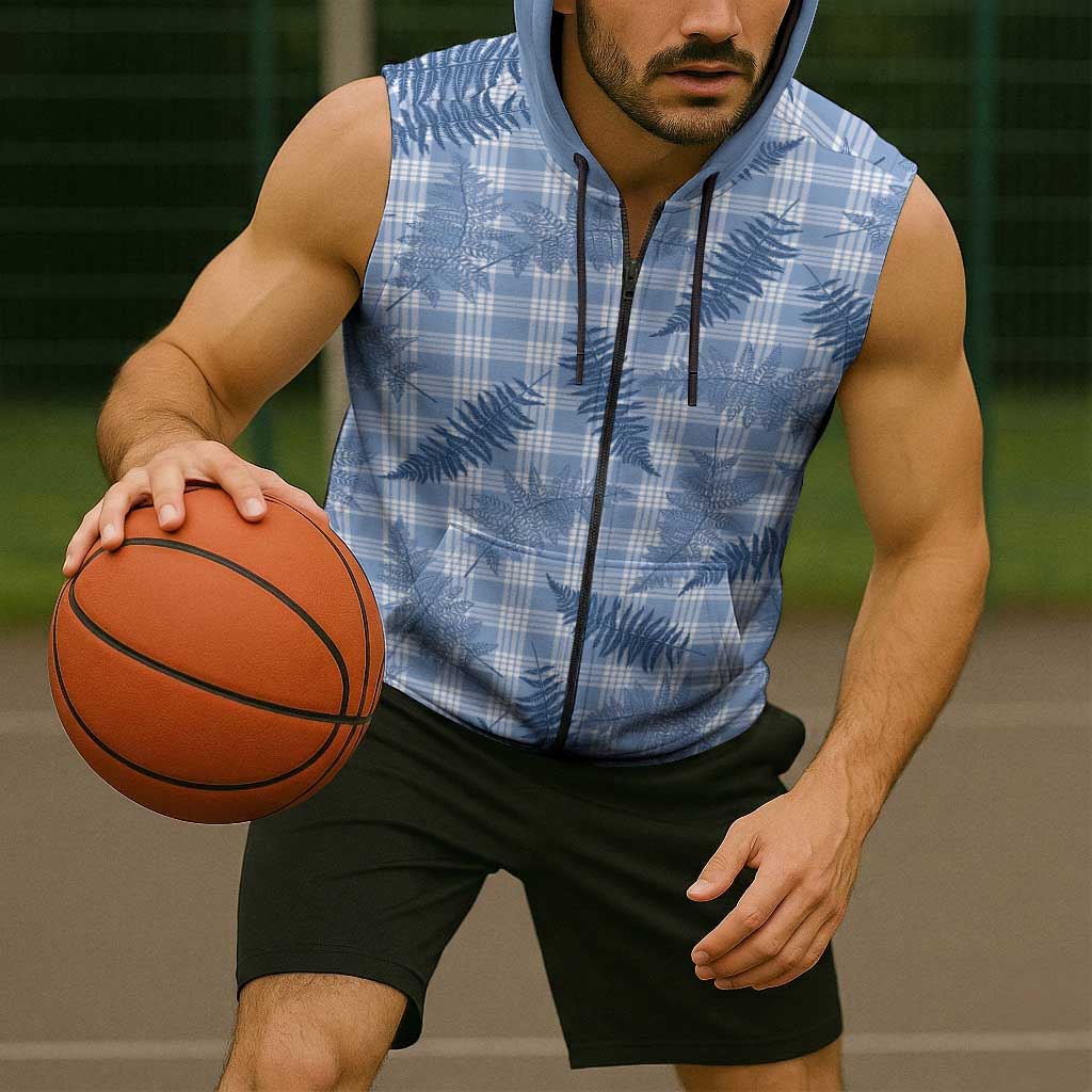 Blue Palaka Hawaii Palapalai Sleeveless Zip Hoodie Hawaiian Fern - Polynesian Pride