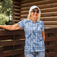 Blue Palaka Hawaii Palapalai Women Polo Shirt Hawaiian Fern - Polynesian Pride