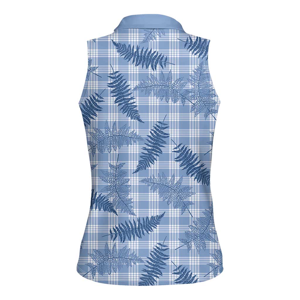 Blue Palaka Hawaii Palapalai Women Sleeveless Polo Shirt Hawaiian Fern - Polynesian Pride