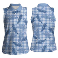 Blue Palaka Hawaii Palapalai Women Sleeveless Polo Shirt Hawaiian Fern - Polynesian Pride