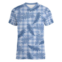 Blue Palaka Hawaii Palapalai Women V-Neck T-Shirt Hawaiian Fern - Polynesian Pride