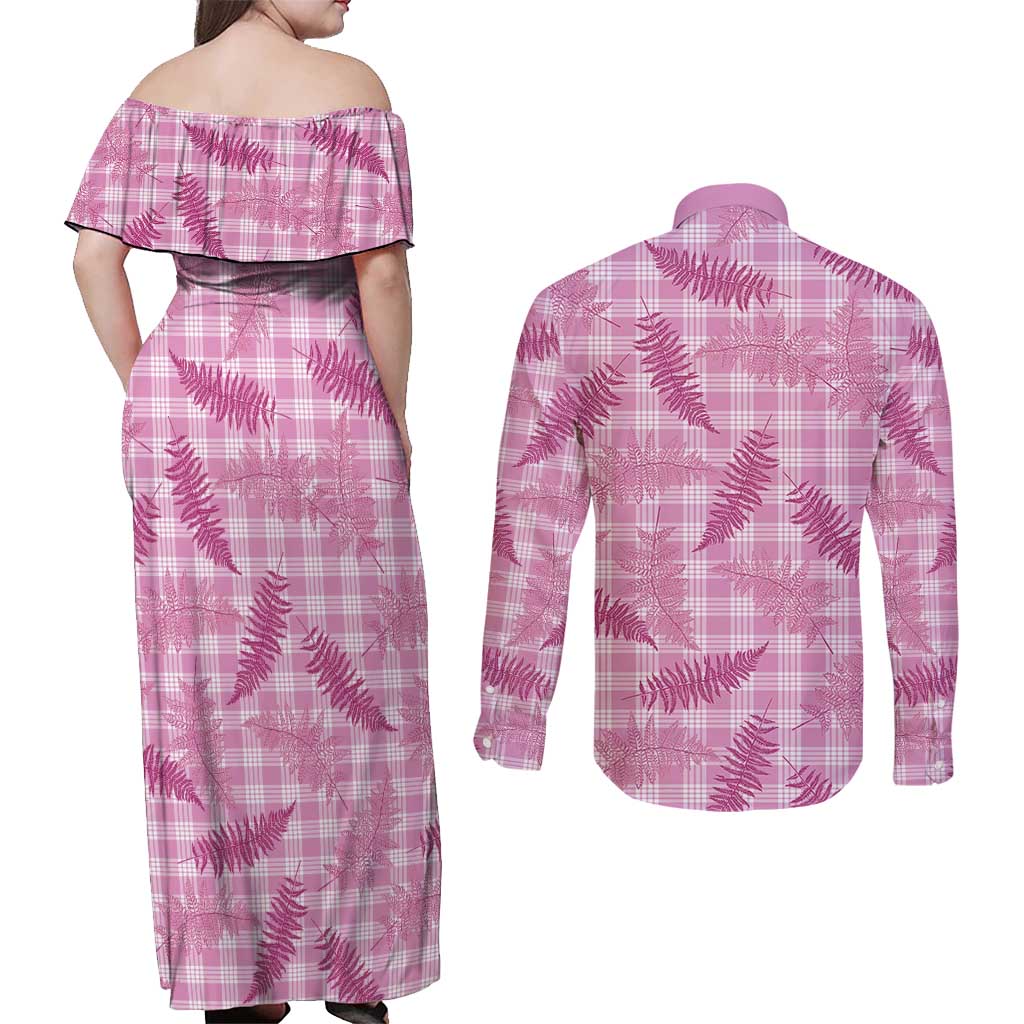 Purple Palaka Hawaii Palapalai Couples Matching Off Shoulder Maxi Dress and Long Sleeve Button Shirt Hawaiian Fern - Polynesian Pride