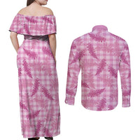 Purple Palaka Hawaii Palapalai Couples Matching Off Shoulder Maxi Dress and Long Sleeve Button Shirt Hawaiian Fern - Polynesian Pride