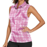 Purple Palaka Hawaii Palapalai Women Sleeveless Polo Shirt Hawaiian Fern - Polynesian Pride
