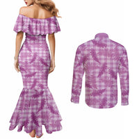 Pink Palaka Hawaii Palapalai Couples Matching Mermaid Dress and Long Sleeve Button Shirt Hawaiian Fern - Polynesian Pride