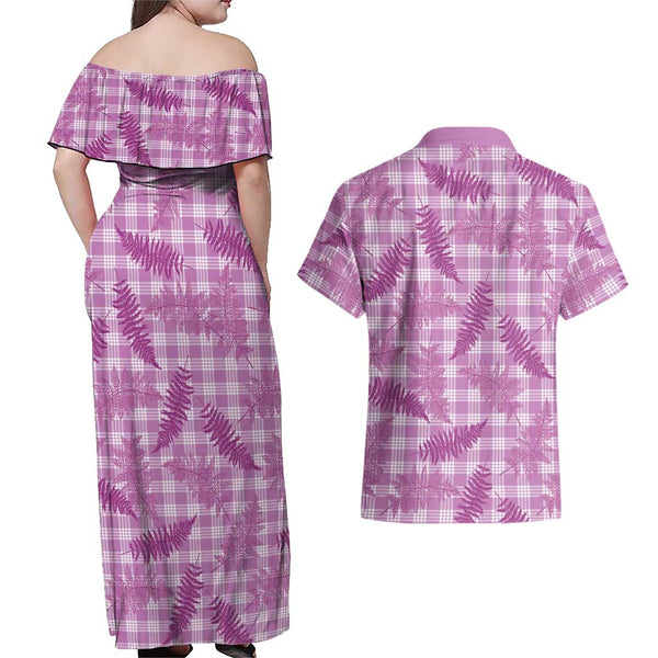 Pink Palaka Hawaii Palapalai Couples Matching Off Shoulder Maxi Dress