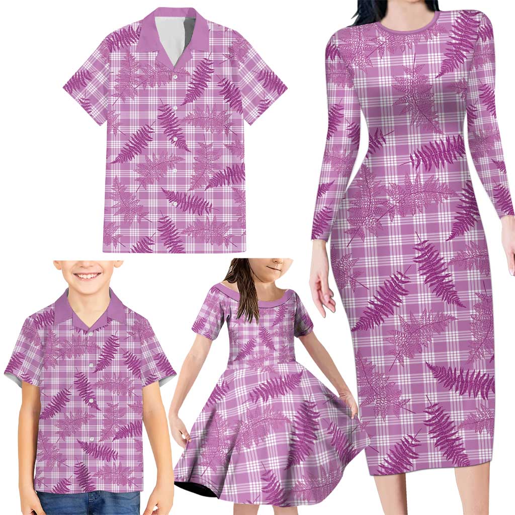 Pink Palaka Hawaii Palapalai Family Matching Long Sleeve Bodycon Dress and Hawaiian Shirt Hawaiian Fern LT14 - Polynesian Pride