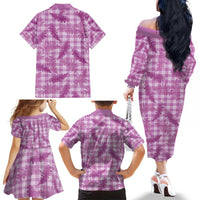 Pink Palaka Hawaii Palapalai Family Matching Off The Shoulder Long Sleeve Dress and Hawaiian Shirt Hawaiian Fern - Polynesian Pride