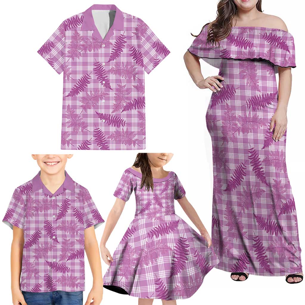 Pink Palaka Hawaii Palapalai Family Matching Off Shoulder Maxi Dress and Hawaiian Shirt Hawaiian Fern LT14 - Polynesian Pride