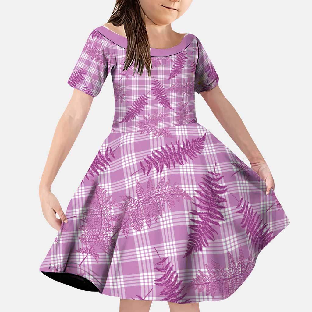 Pink Palaka Hawaii Palapalai Family Matching Off Shoulder Short Dress and Hawaiian Shirt Hawaiian Fern LT14 Daughter's Dress Pink - Polynesian Pride