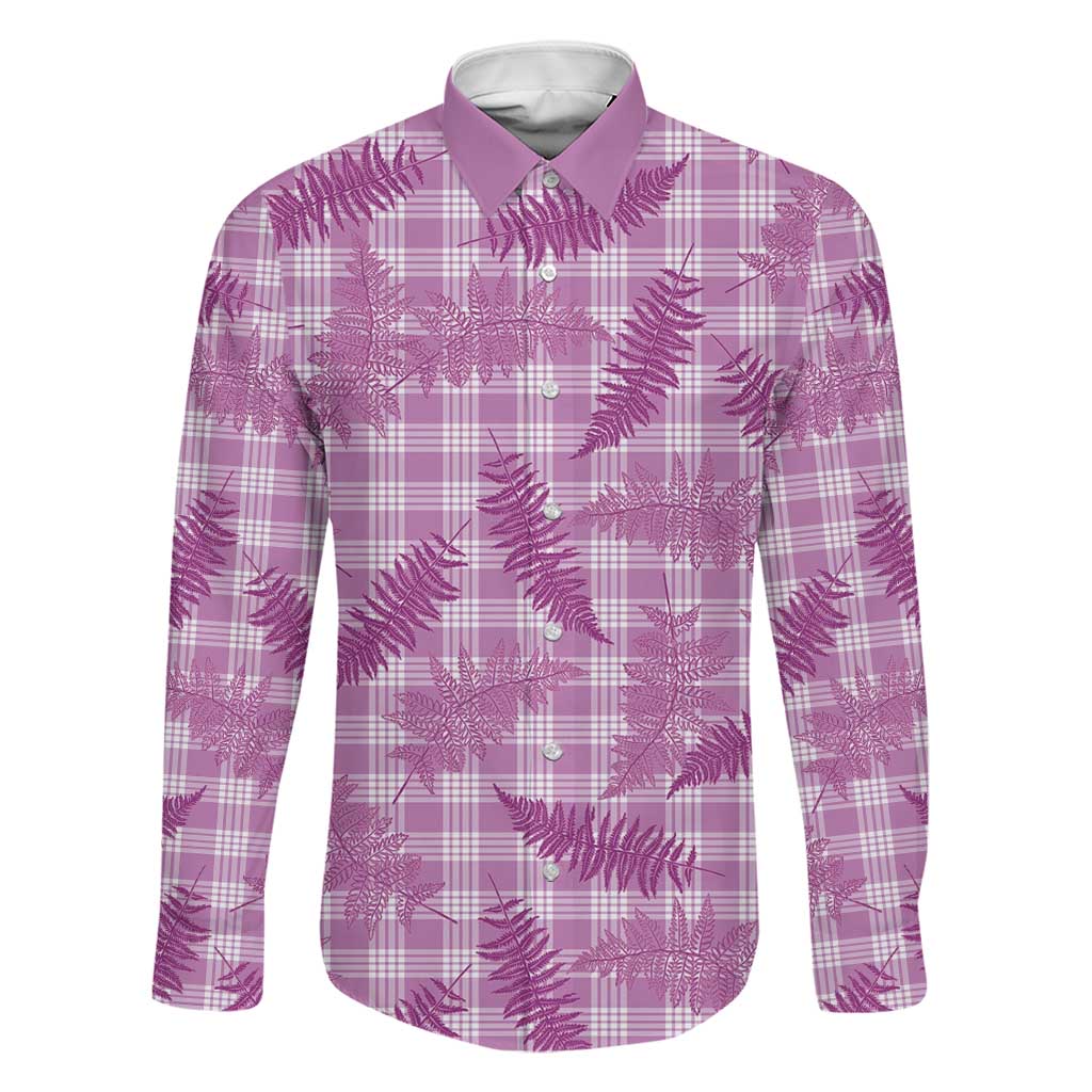 Pink Palaka Hawaii Palapalai Family Matching Off Shoulder Short Dress and Hawaiian Shirt Hawaiian Fern LT14 Dad's Shirt - Long Sleeve Pink - Polynesian Pride
