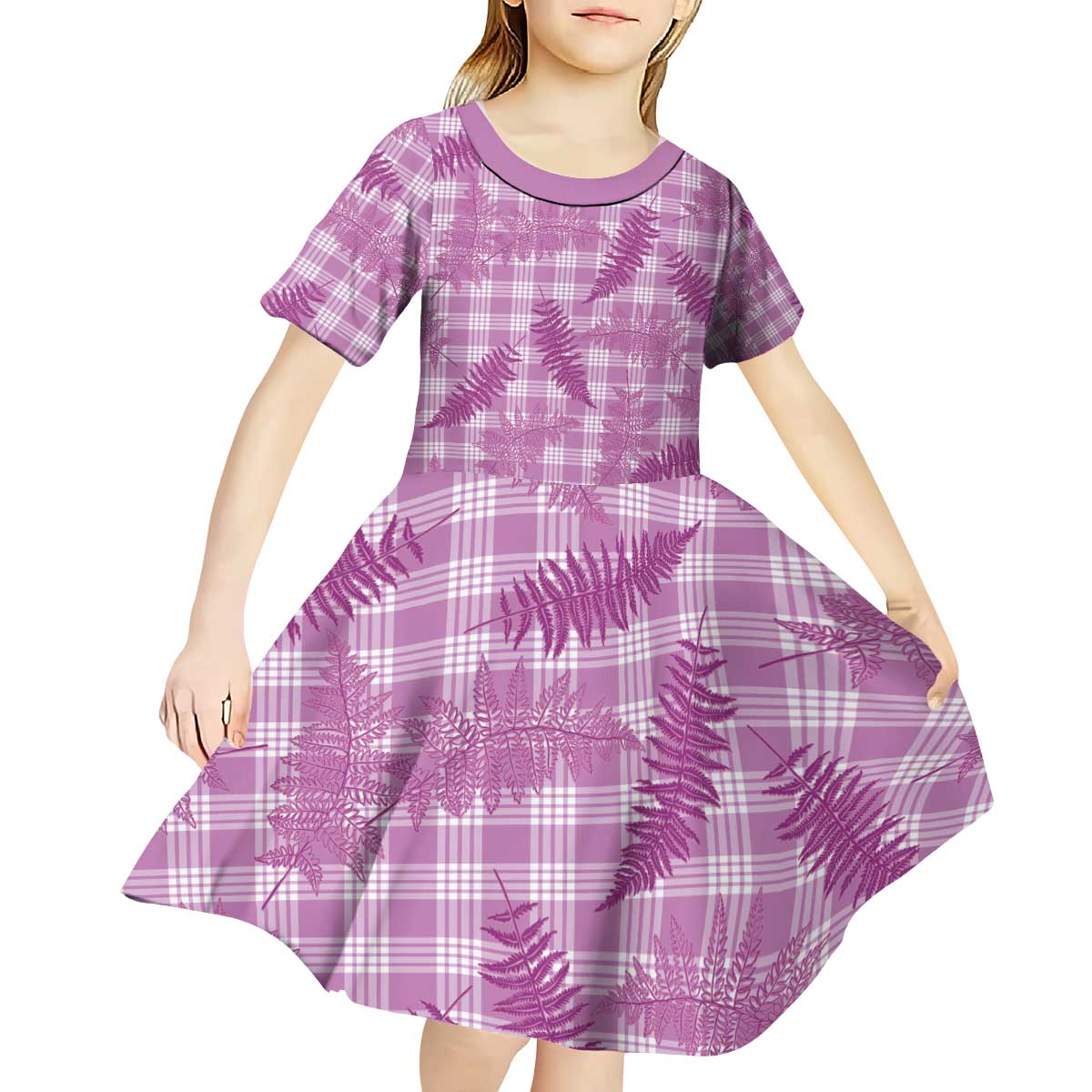 Pink Palaka Hawaii Palapalai Kid Short Sleeve Dress Hawaiian Fern - Polynesian Pride