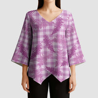 Pink Palaka Hawaii Palapalai Kimono Sleeve Blouse Hawaiian Fern - Polynesian Pride