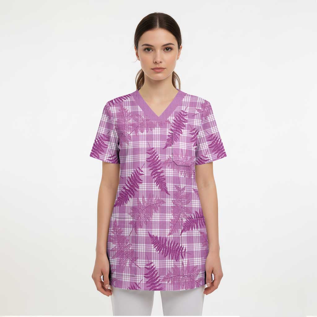 Pink Palaka Hawaii Palapalai Scrub Top Hawaiian Fern - Polynesian Pride