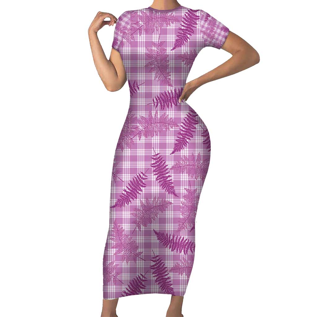 Pink Palaka Hawaii Palapalai Short Sleeve Bodycon Dress Hawaiian Fern - Polynesian Pride