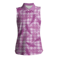 Pink Palaka Hawaii Palapalai Women Sleeveless Polo Shirt Hawaiian Fern - Polynesian Pride