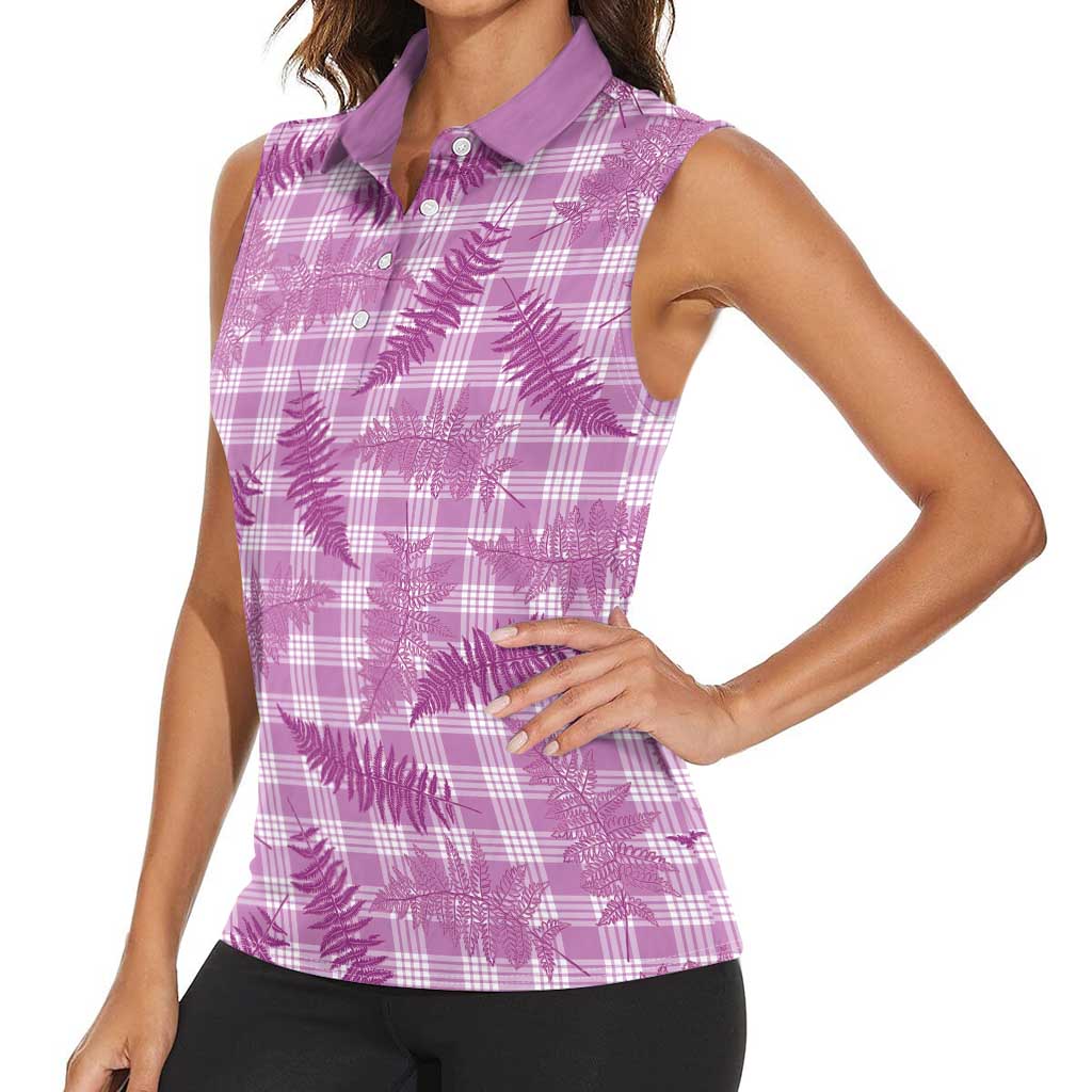 Pink Palaka Hawaii Palapalai Women Sleeveless Polo Shirt Hawaiian Fern - Polynesian Pride