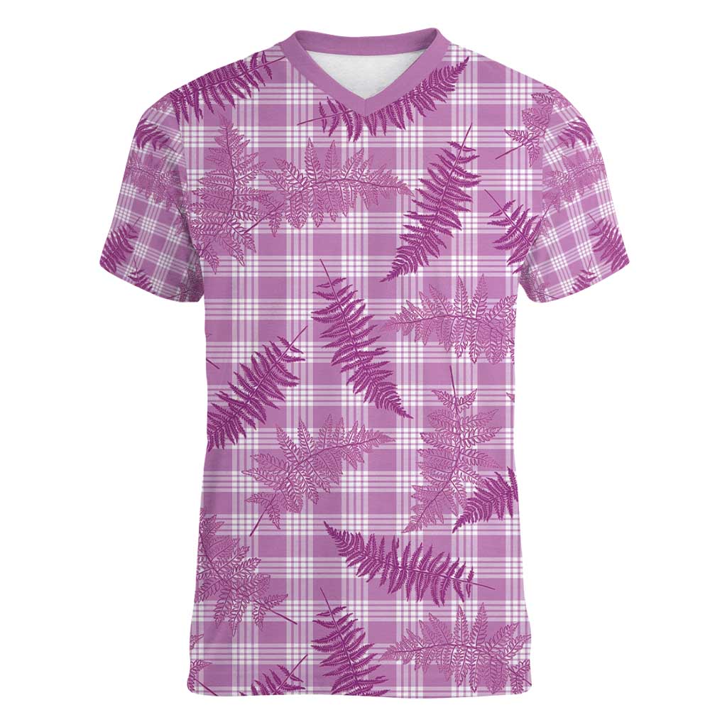 Pink Palaka Hawaii Palapalai Women V-Neck T-Shirt Hawaiian Fern - Polynesian Pride
