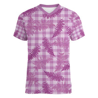 Pink Palaka Hawaii Palapalai Women V-Neck T-Shirt Hawaiian Fern - Polynesian Pride