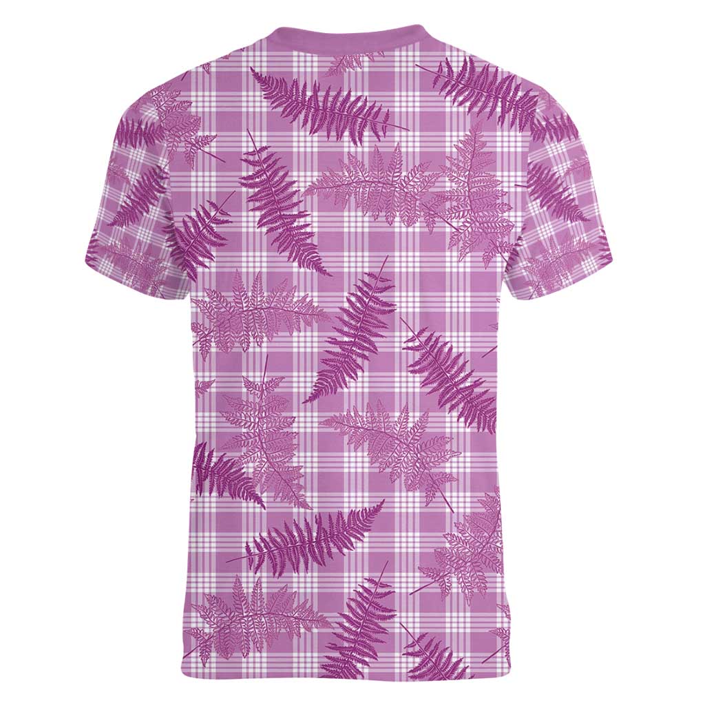 Pink Palaka Hawaii Palapalai Women V-Neck T-Shirt Hawaiian Fern - Polynesian Pride