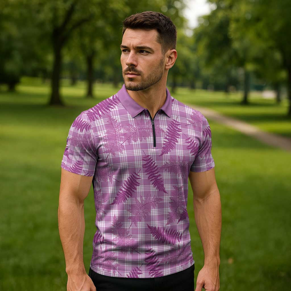 Pink Palaka Hawaii Palapalai Zipper Polo Shirt Hawaiian Fern - Polynesian Pride