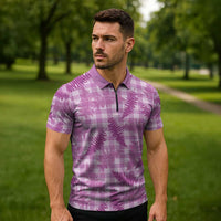 Pink Palaka Hawaii Palapalai Zipper Polo Shirt Hawaiian Fern - Polynesian Pride