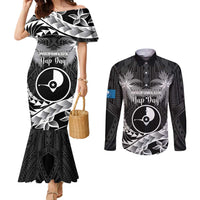 FSM Yap Day Couples Matching Mermaid Dress and Long Sleeve Button Shirt 2025 Wa'ab Micronesia Black Color
