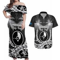 FSM Yap Day Couples Matching Off Shoulder Maxi Dress and Hawaiian Shirt 2025 Wa'ab Micronesia Black Color