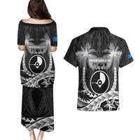FSM Yap Day Couples Matching Puletasi and Hawaiian Shirt 2025 Wa'ab Micronesia Black Color