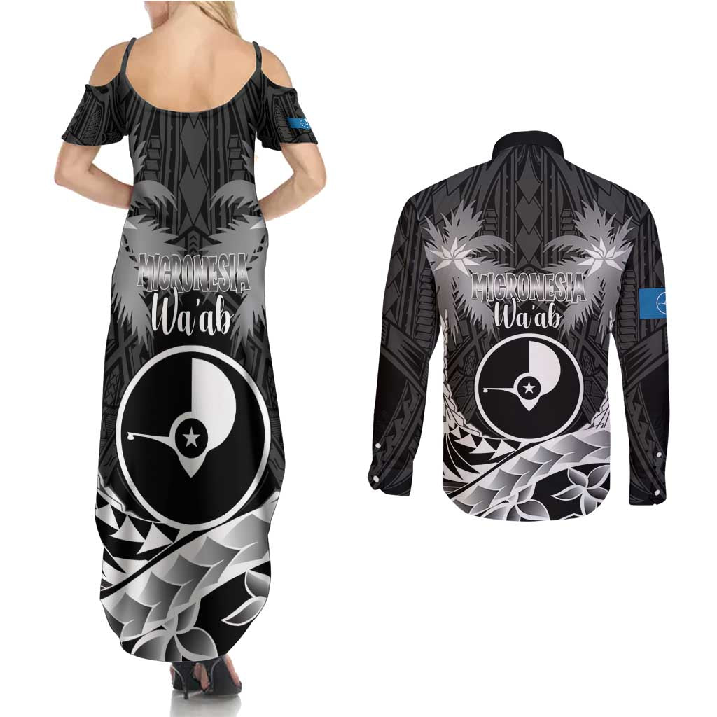FSM Yap Day Couples Matching Summer Maxi Dress and Long Sleeve Button Shirt 2025 Wa'ab Micronesia Black Color