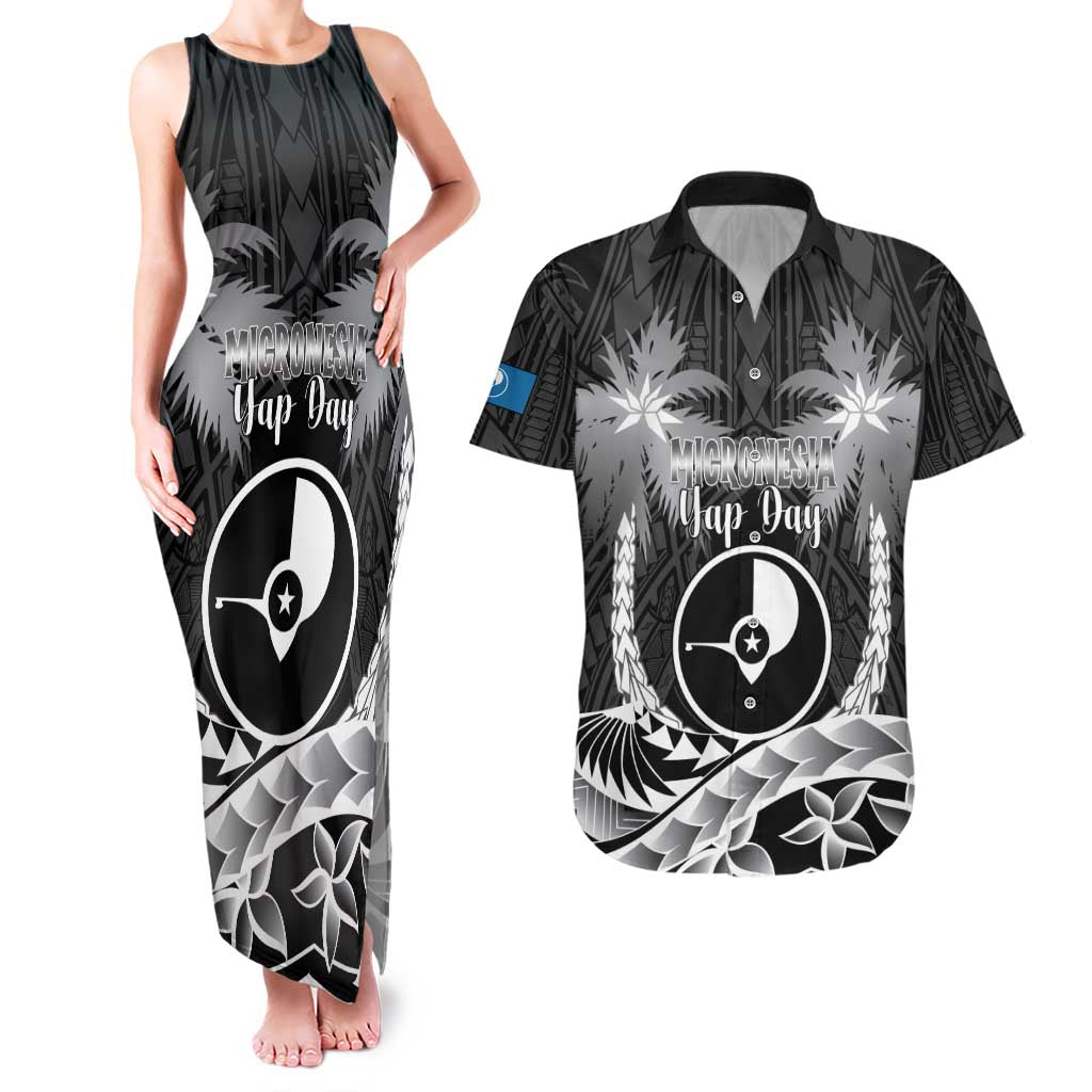 FSM Yap Day Couples Matching Tank Maxi Dress and Hawaiian Shirt 2025 Wa'ab Micronesia Black Color