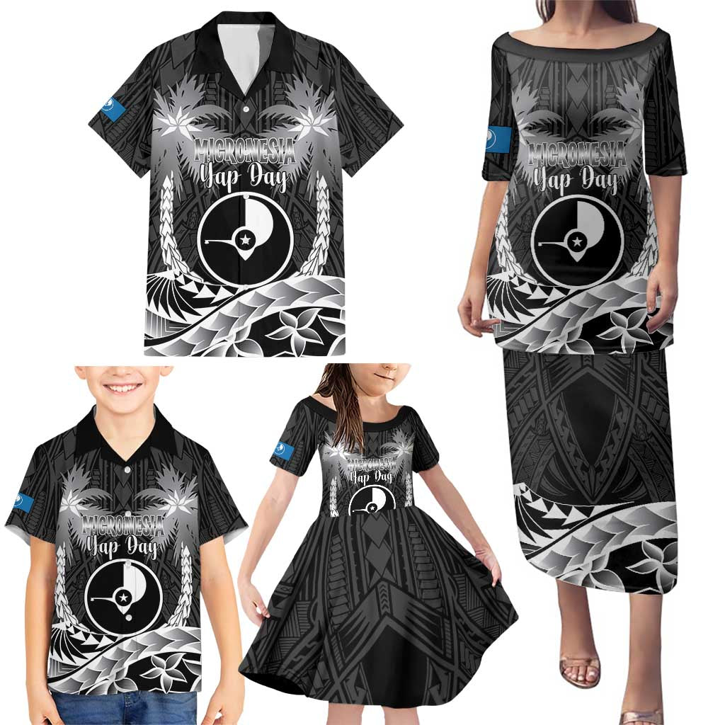 FSM Yap Day Family Matching Puletasi and Hawaiian Shirt 2025 Wa'ab Micronesia Black Color