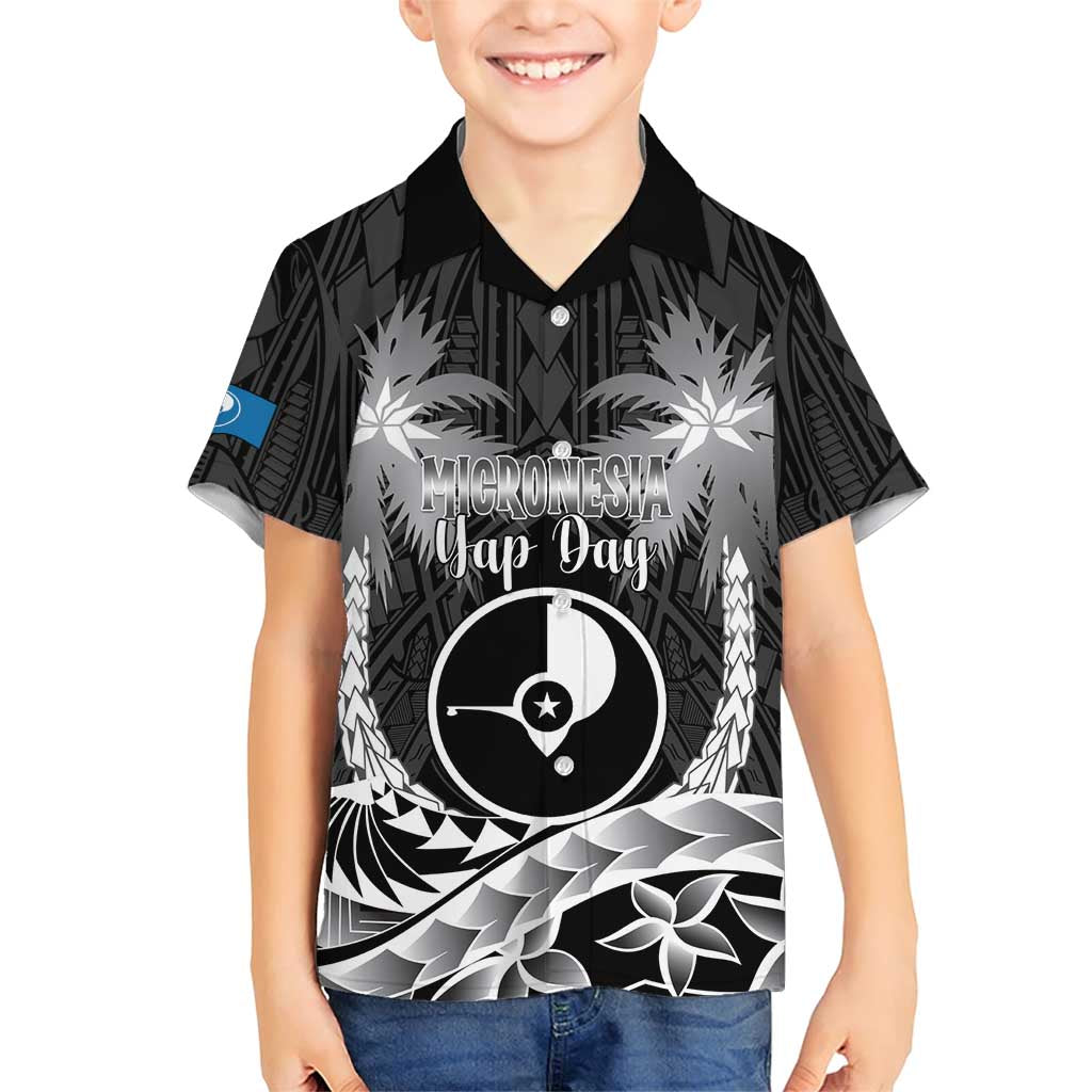 FSM Yap Day Family Matching Short Sleeve Bodycon Dress and Hawaiian Shirt 2025 Wa'ab Micronesia Black Color