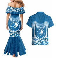 FSM Yap Day Couples Matching Mermaid Dress and Hawaiian Shirt 2025 Wa'ab Micronesia Flag Color