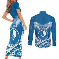 FSM Yap Day Couples Matching Short Sleeve Bodycon Dress and Long Sleeve Button Shirt 2025 Wa'ab Micronesia Flag Color