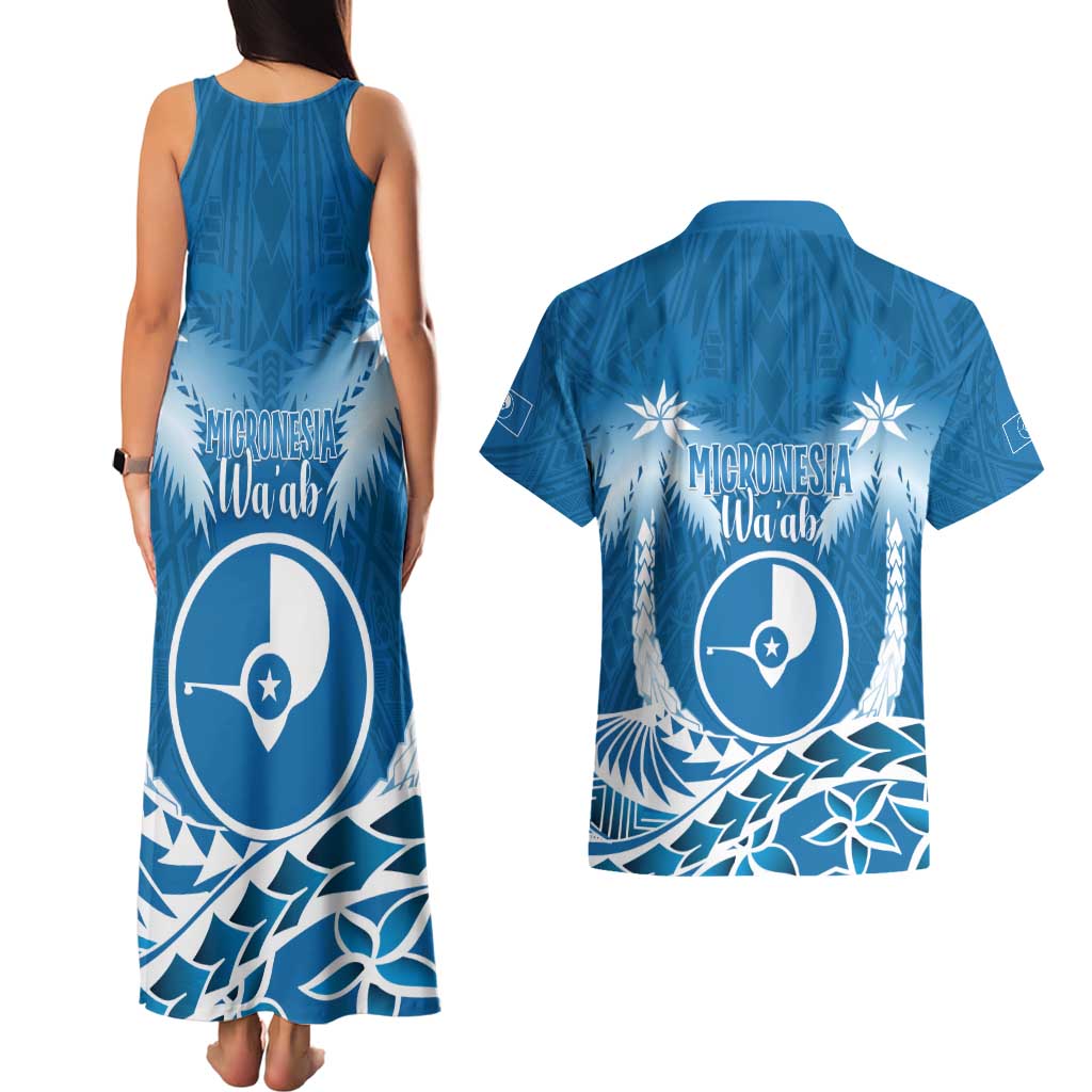 FSM Yap Day Couples Matching Tank Maxi Dress and Hawaiian Shirt 2025 Wa'ab Micronesia Flag Color