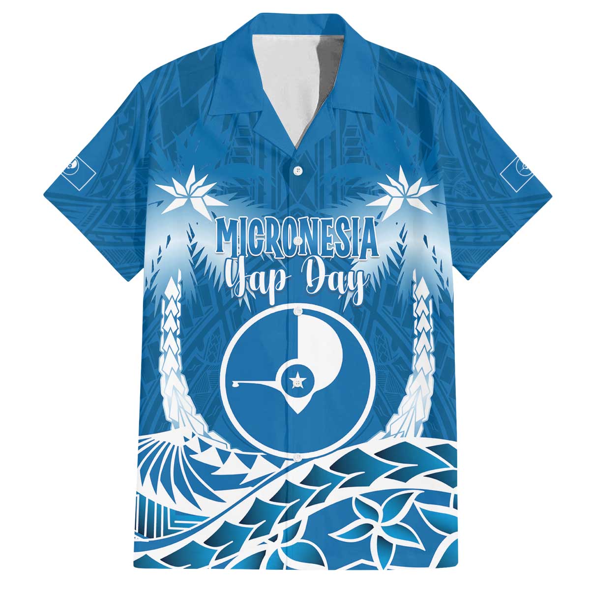 FSM Yap Day Family Matching Off The Shoulder Long Sleeve Dress and Hawaiian Shirt 2025 Wa'ab Micronesia Flag Color