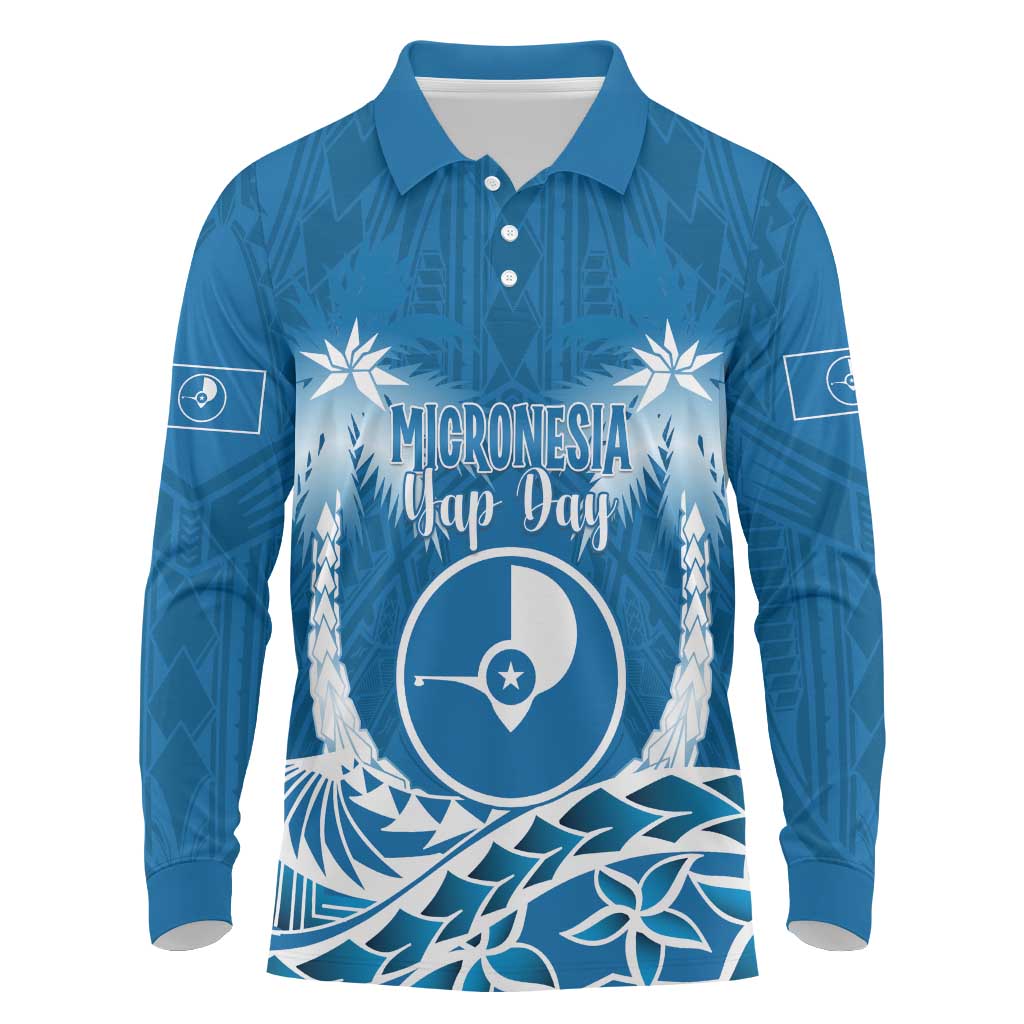 FSM Yap Day Long Sleeve Polo Shirt 2025 Wa'ab Micronesia Flag Color LT14 Blue - Polynesian Pride