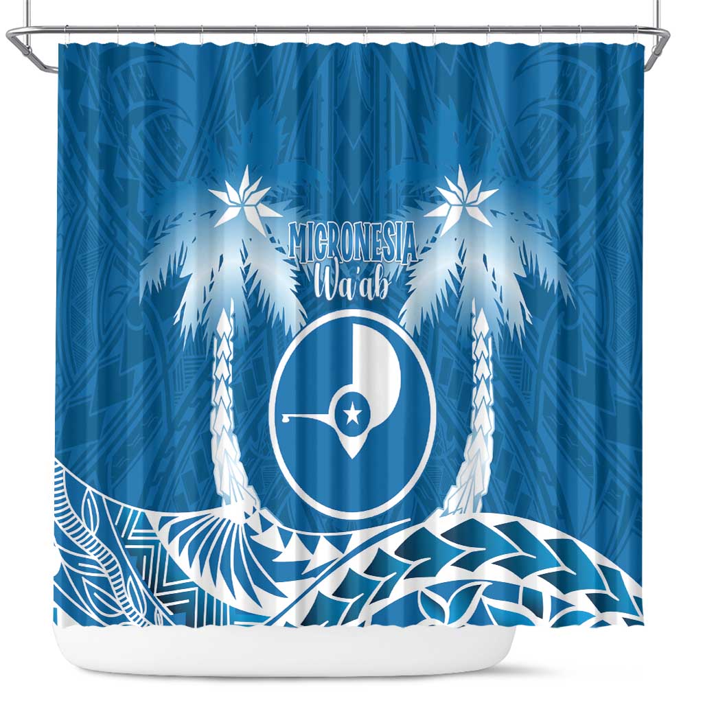 FSM Yap Day Shower Curtain 2025 Wa'ab Micronesia Flag Color LT14 Blue - Polynesian Pride