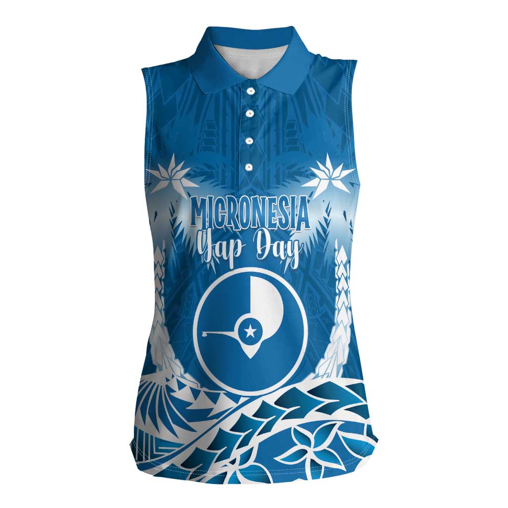 FSM Yap Day Women Sleeveless Polo Shirt 2025 Wa'ab Micronesia Flag Color LT14 Female Blue - Polynesian Pride