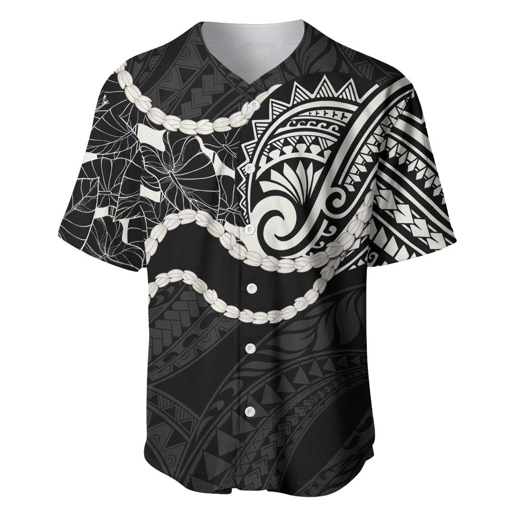 Aloha Hawaii Kalo Pikake Lei Baseball Jersey Chest Tattoo Black Hawaiian Pattern LT14 Black - Polynesian Pride
